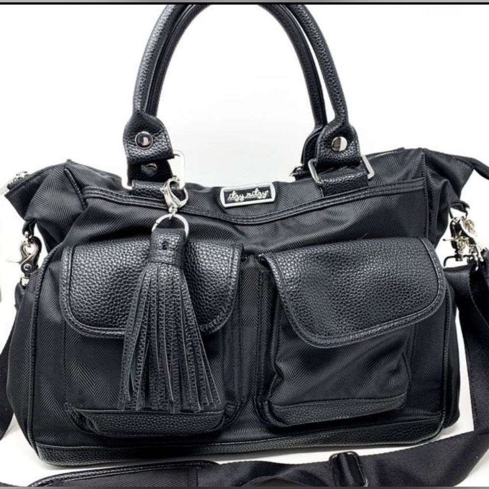 Itzy Ritzy Herringbone Triple Threat Black diaper bag